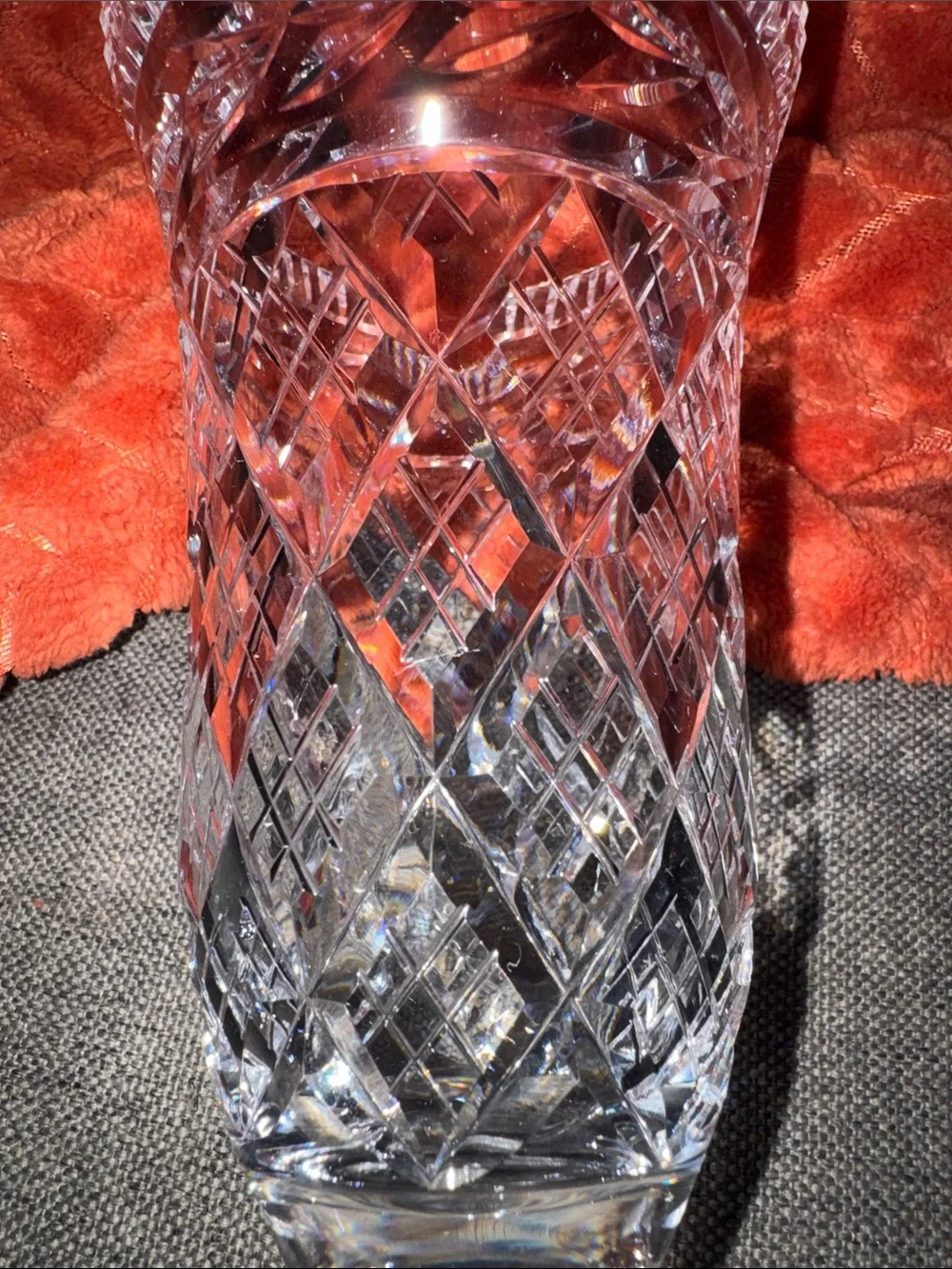 Exquisite Vintage Heavy Cut Crystal Pedestal Vase | Dazzling Diamond Pattern